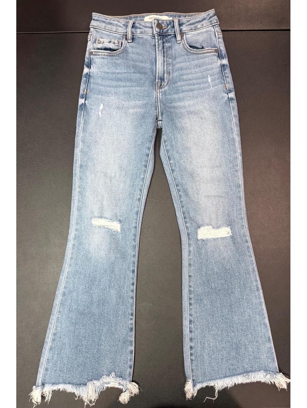 Hidden Los Angeles Women's Light Wash Flare Jeans Size 24 with Distressed Knees